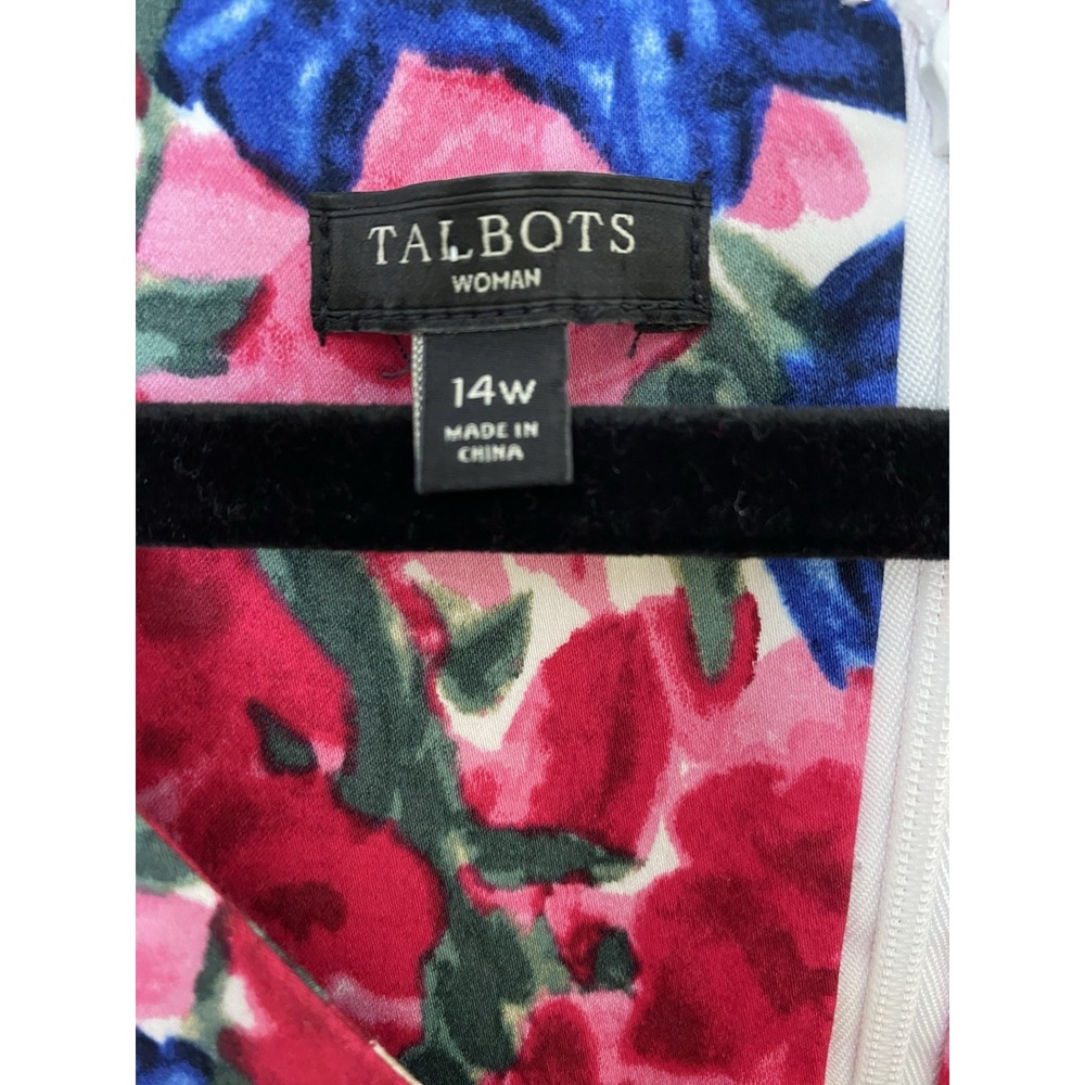 Talbots Floral Sheath Dress 14W Pink Blue Sleeveless V Neck Career Occasion - Picture 3 of 3